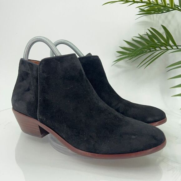 Sam Edelman Petty Size 6.5 Black Suede Leather Ankle Boots Side Zip Booties - Picture 1 of 16
